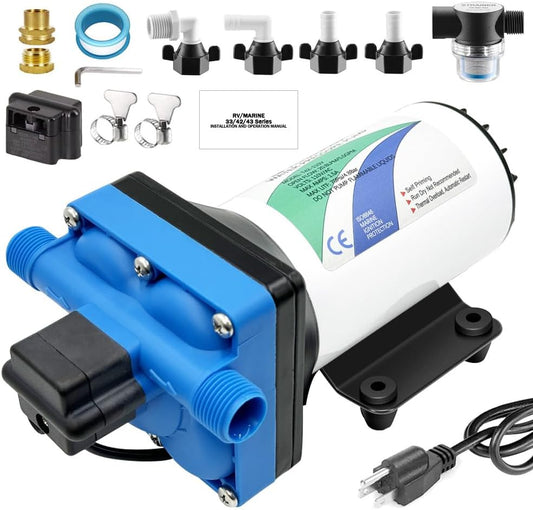 110V Electric High Pressure Water Pump with Diaphragm, Inline Water Transfer Pump, Camper Water System, On-Demand Water Pressure Booster Pump for Garden Hose & Water Pumps"