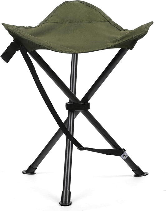 18" Tall Foldable Camping Stool with 3 Legs for Adults, Portable Lightweight Tripod Stool, Support 225 lbs, Green