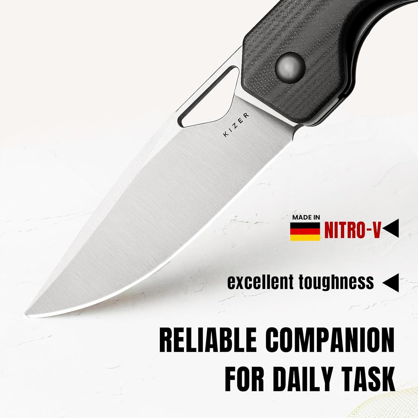 Kizer Militaw EDC Pocket Knife, 3.36'' Nitro V Blade Folding Knife, Black&Green G10 Handle with Pocket Clip, Thumb Hole & Front Flipper Opener, Camping Hunting Knife for Men Women Gift V3634M1