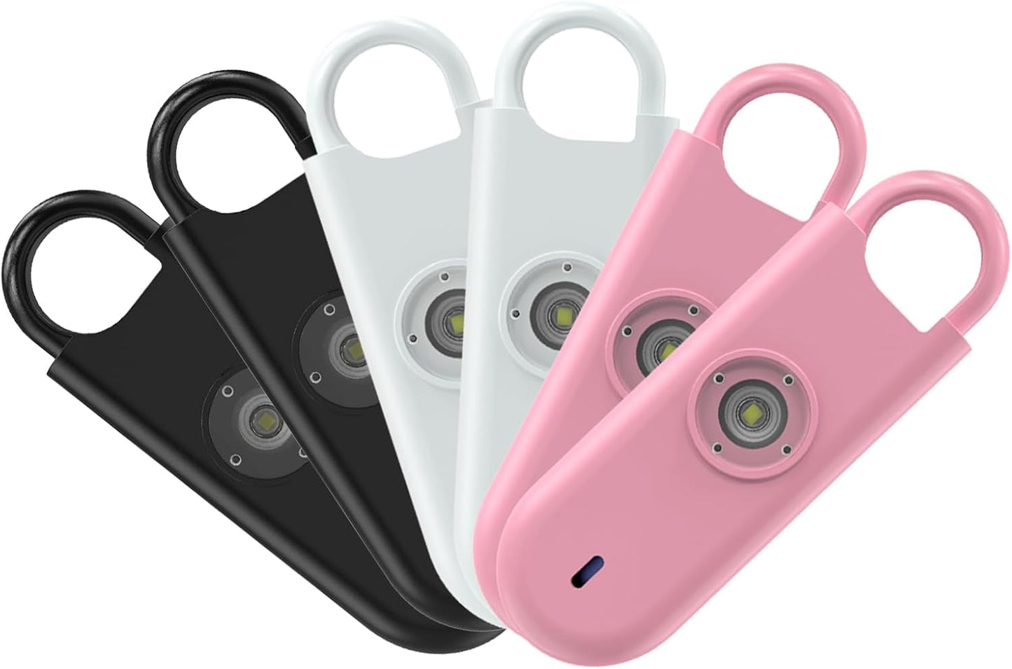 140dB Personal Safety Alarm for Women, 6 Pack Safe Alarm Protection Keychain with Strobe Light & Low Battery Notice, Security Siren Self Defense for Seniors College Girls, White+Pink+Black