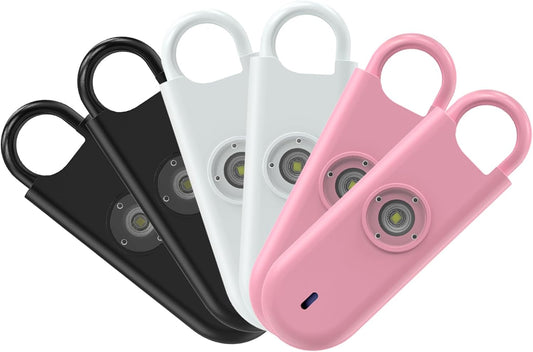 140dB Personal Safety Alarm for Women, 6 Pack Safe Alarm Protection Keychain with Strobe Light & Low Battery Notice, Security Siren Self Defense for Seniors College Girls, White+Pink+Black