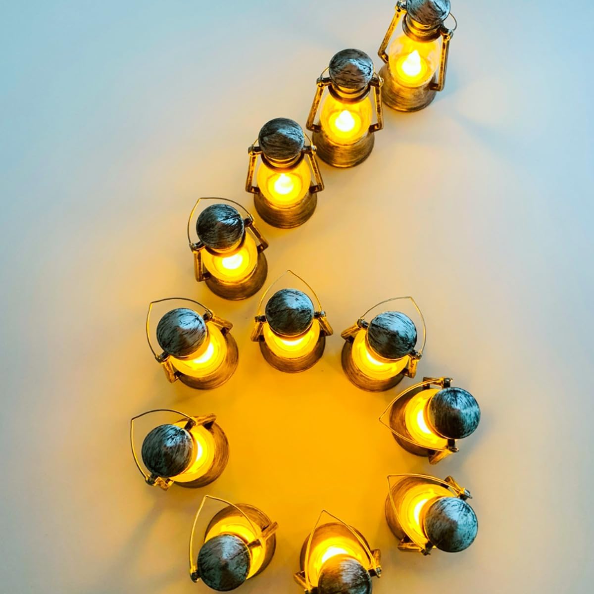 12 Pack Mini Lantern for Little Cowboy Centerpieces Tables Ideas Western Party Favor Decorations Wedding Decor Camping with 4inch Flickering LED Candle, Vintage Table Toppers Decorative