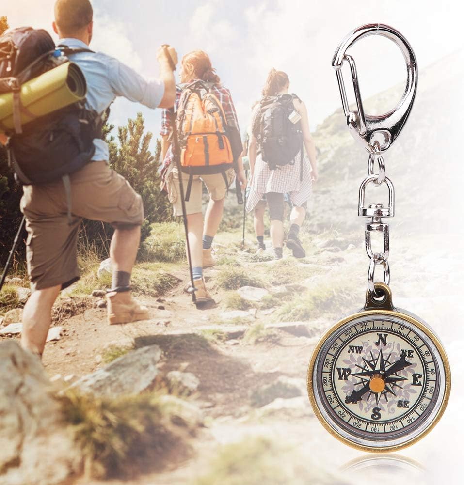 Keychain Compass, Pack of 2 Vintage Style Zinc Alloy Pocket Compass Navigation Tool for Outdoor Camping Hiking