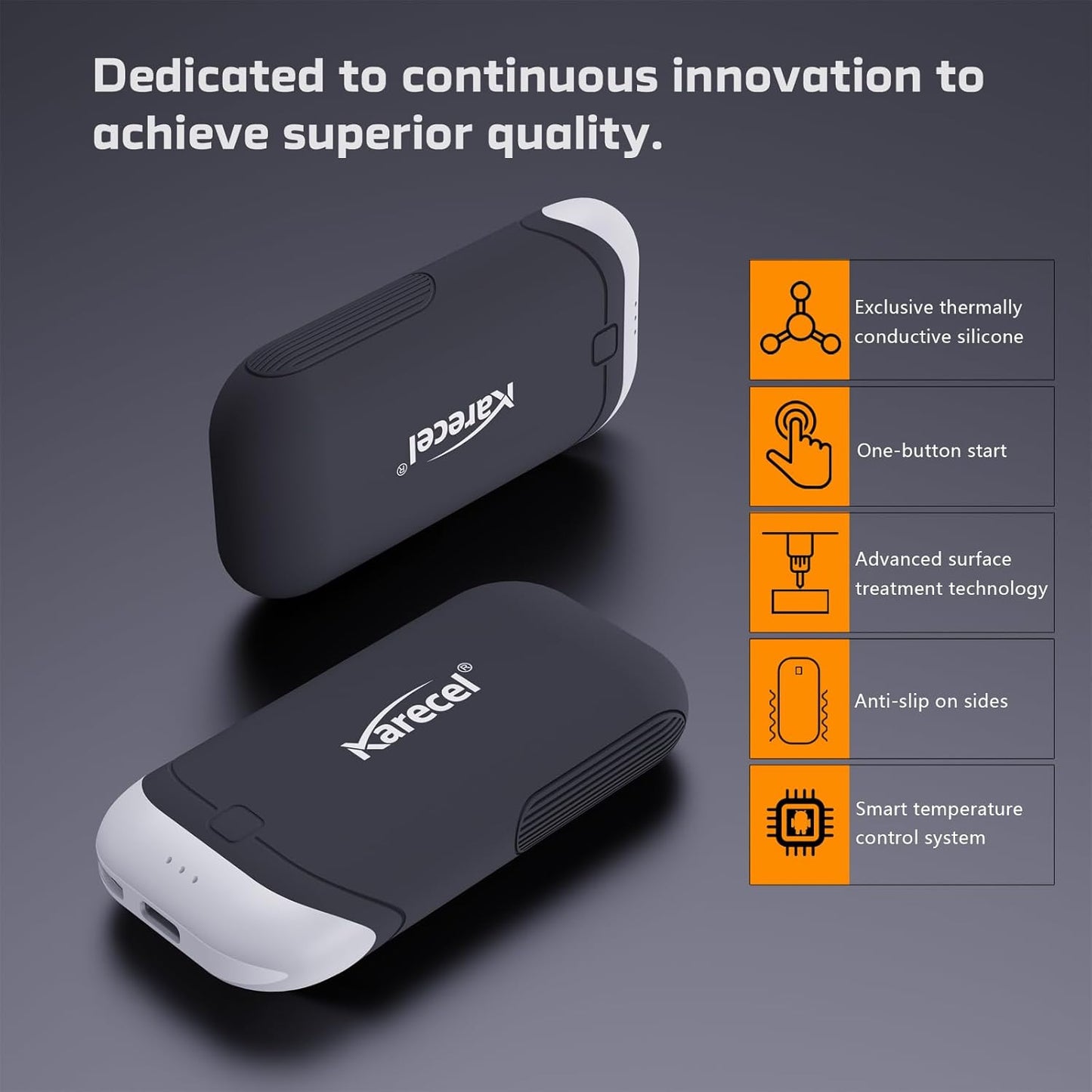 Karecel Hand Warmers Rechargeable 2 Pack, 10,000mAh Thermally Conductive Silicone Hand Warmers for 360° Double-Sided Heat, Portable Pocket-Sized USB Electric Handwarmer, Electronic Gifts for Men Women