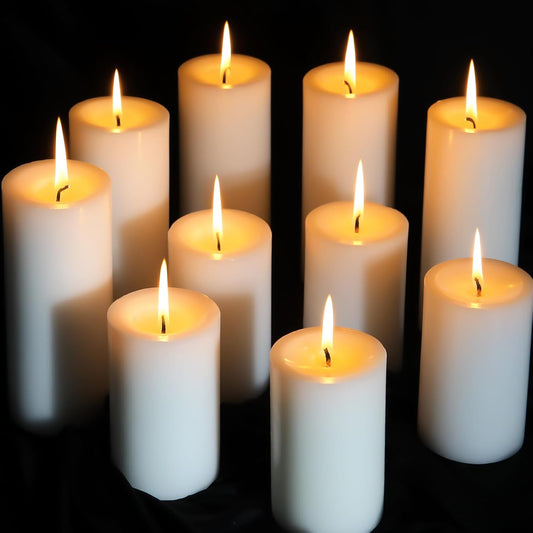 12 White Pillar Candles, 3x4 Inches Unscented Pillar Candles for Home,Wedding,Church, Dripless and Smokeless Table Candles Pillar, White Candles for Party, Relaxing, Approx 50 Hours Long Burning Time