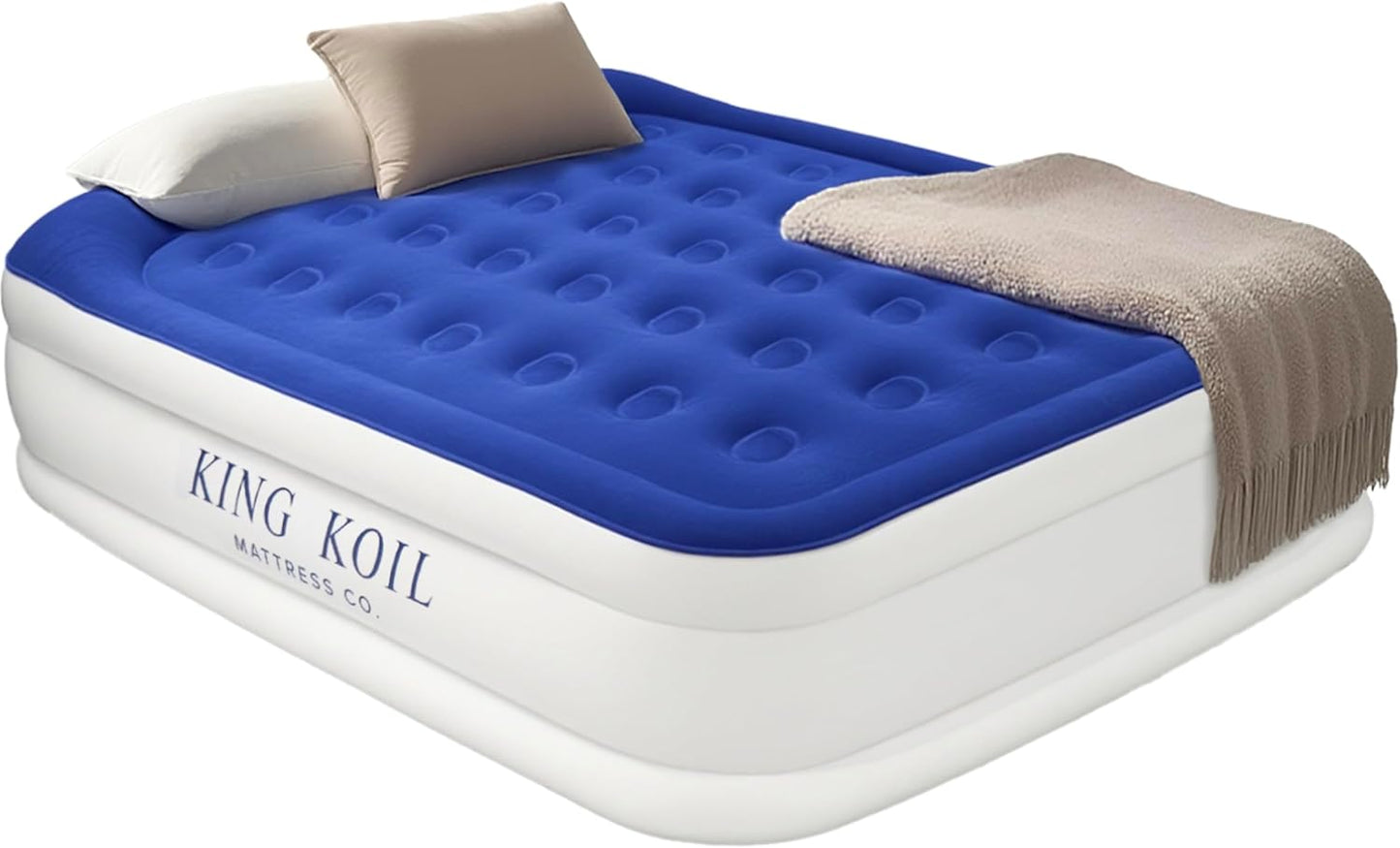 King Koil Luxury Pillow Top Plush Queen Air Mattress with Built-in High-Speed Pump Best for Home, Camping, Guests, 16" Queen Size Double Airbed Adjustable Blow Up Mattress, Waterproof, 1-Year Warranty
