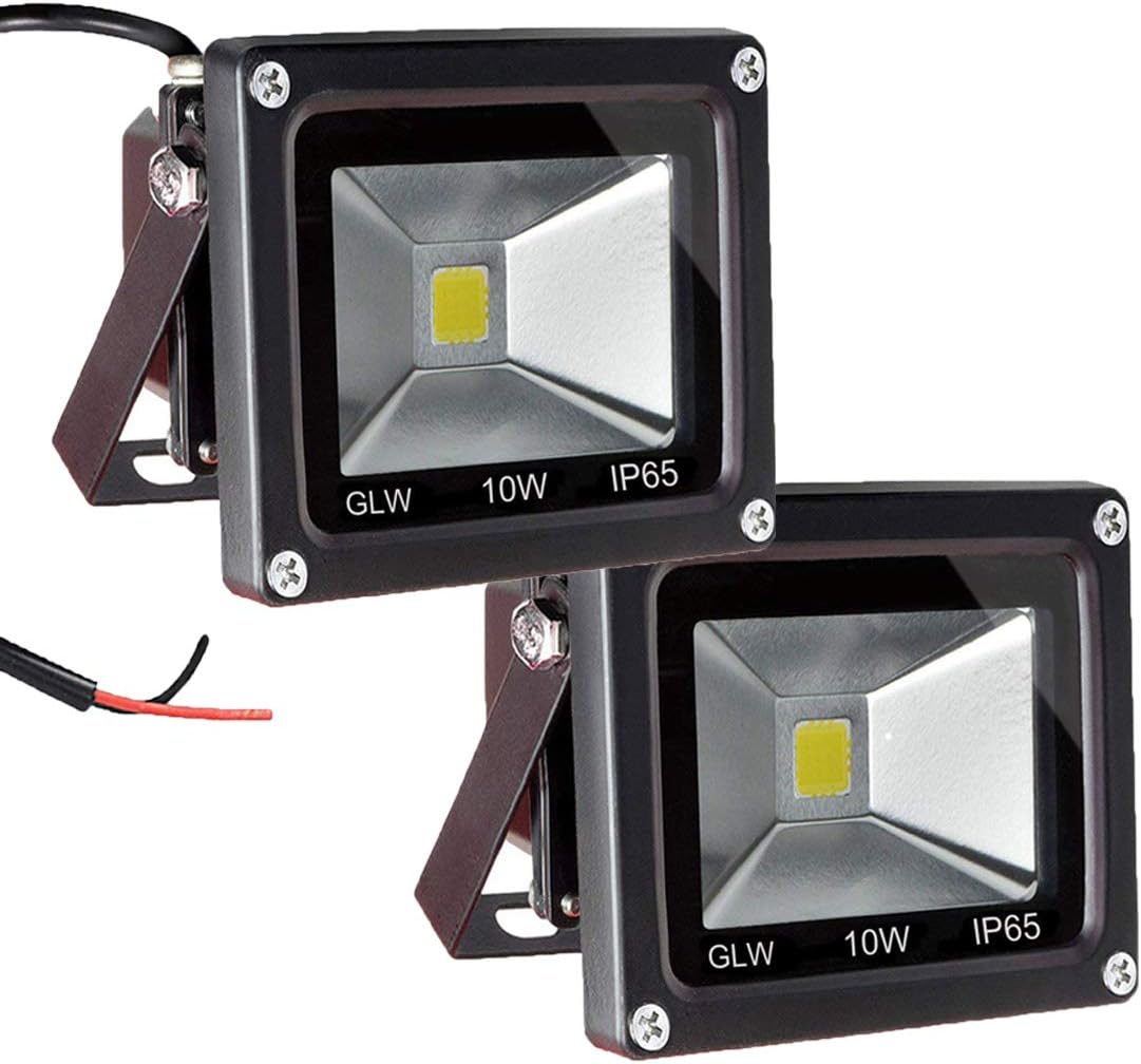 12V AC or DC LED Flood Light,10W Mini IP65 Waterproof Outdoor Light,900LM,6000K,Daylight White Security Light,80W Halogen Bulb Equivalent (2 Pack)