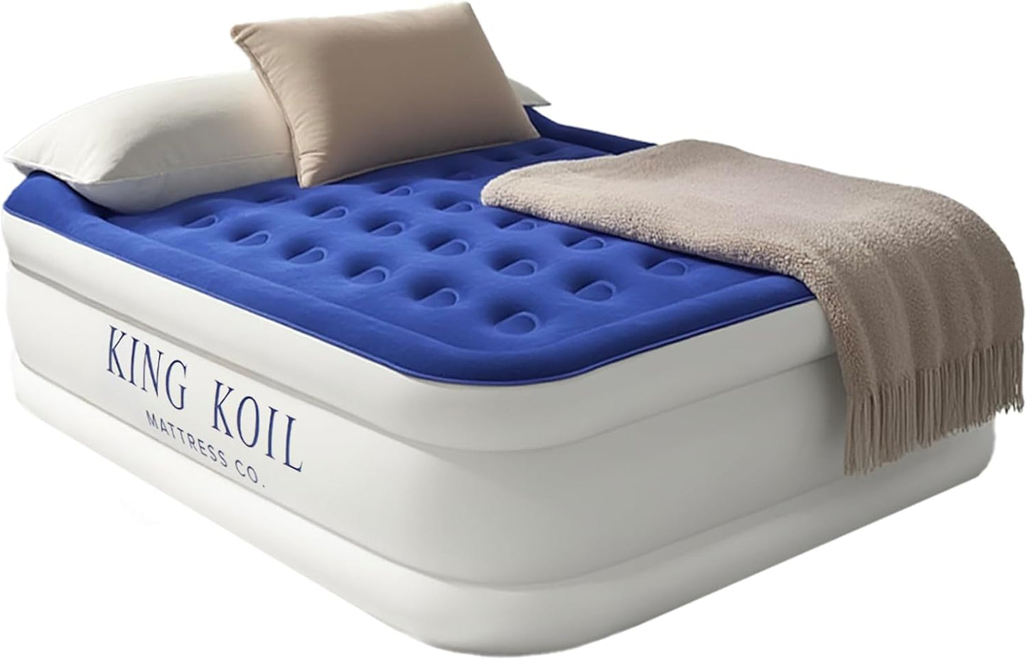 King Koil Full Size Premium Air Mattress with Built-in Pump for Home, Camping & Guests, 16" Inflatable Airbed Double High Adjustable Blow Up Mattress, Durable - Portable and Waterproof