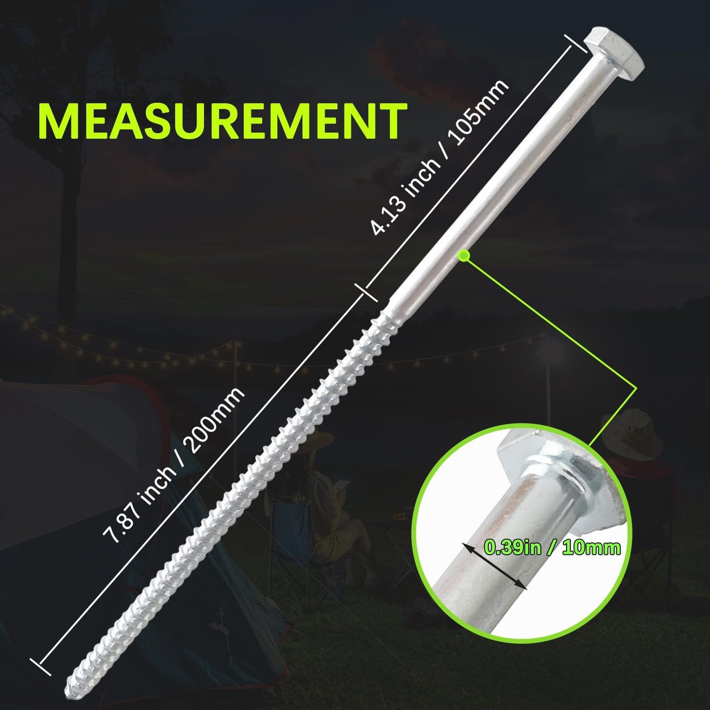 12pcs 3/8 x 12 inch Heavy Duty Camping Ground Anchors, Non-Rust Tent Stakes Screw in Kit for Securing Animals, Trampoline, Carports, Canopies, Sheds, Swing Sets, Ground Anchors for High Winds