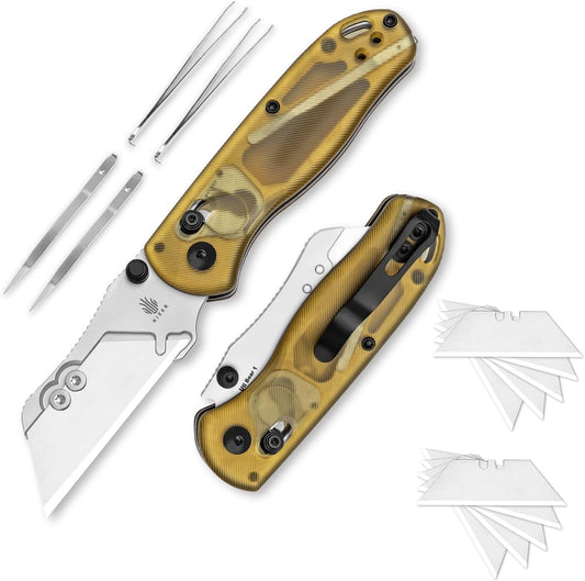 Kizer Drop Bear(Dual-screw Version) Folding Utility Knife, Clutch Lock Box Cutter EDC Pocket knife with 10PCS Razor Blades, Pocket Knives with Pocket Clip for Men Women V3619JA4