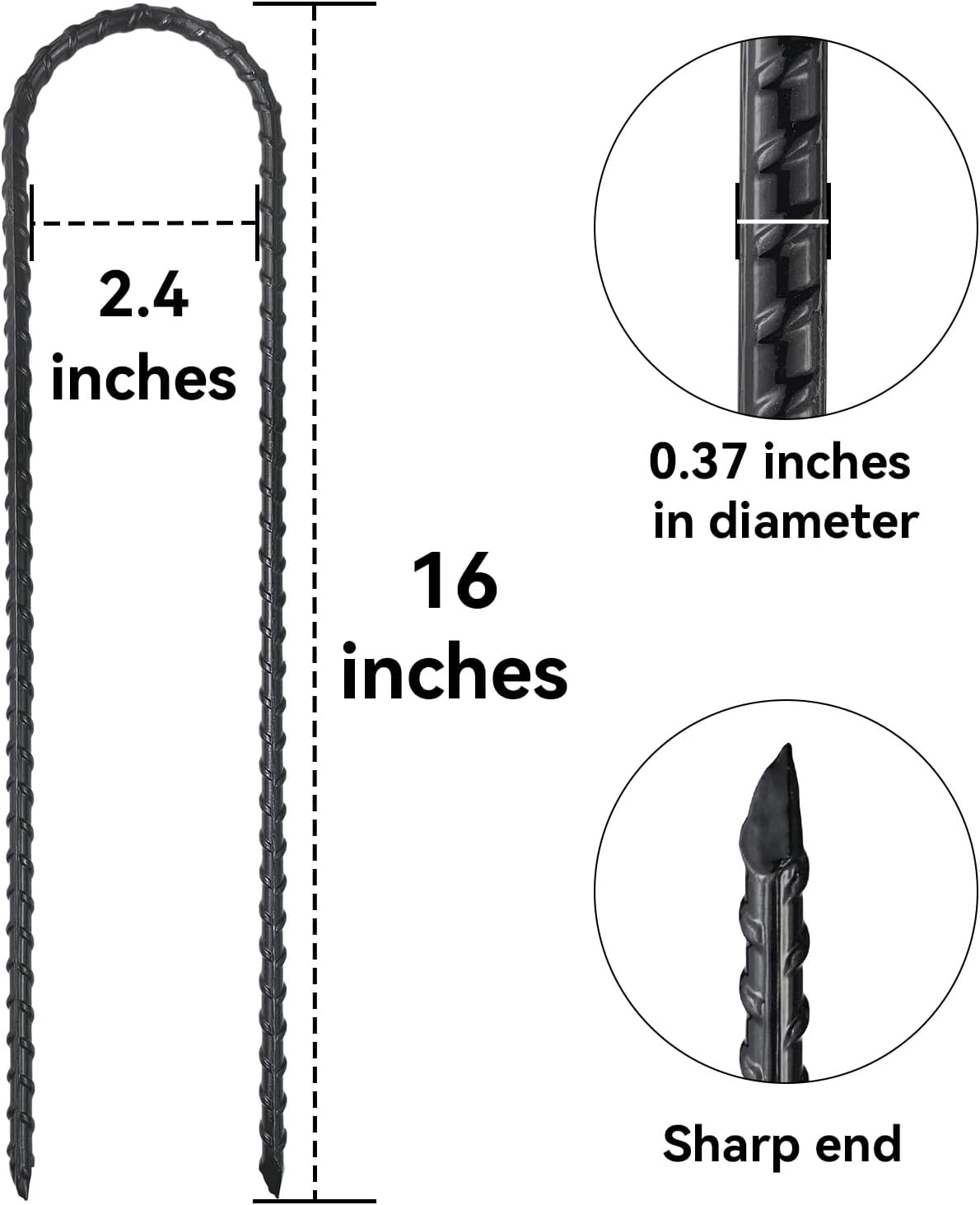 16 Inch Trampoline High Wind Stakes Heavy Duty Ground Anchors U Rebar Stakes for Trampoline, Dog Fence (12 Pack)