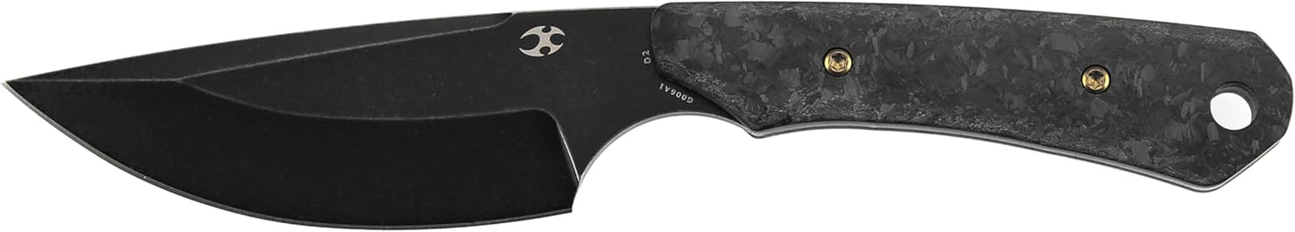 KANSPET Flank Fixed Blade Knife, 3.69" Black Stonewashed Sharp D2 and Shred Carbon Fiber Ergonomics Handle, Adjustable Kydex Sheath for EDC Hunting Survival Camping G006A1