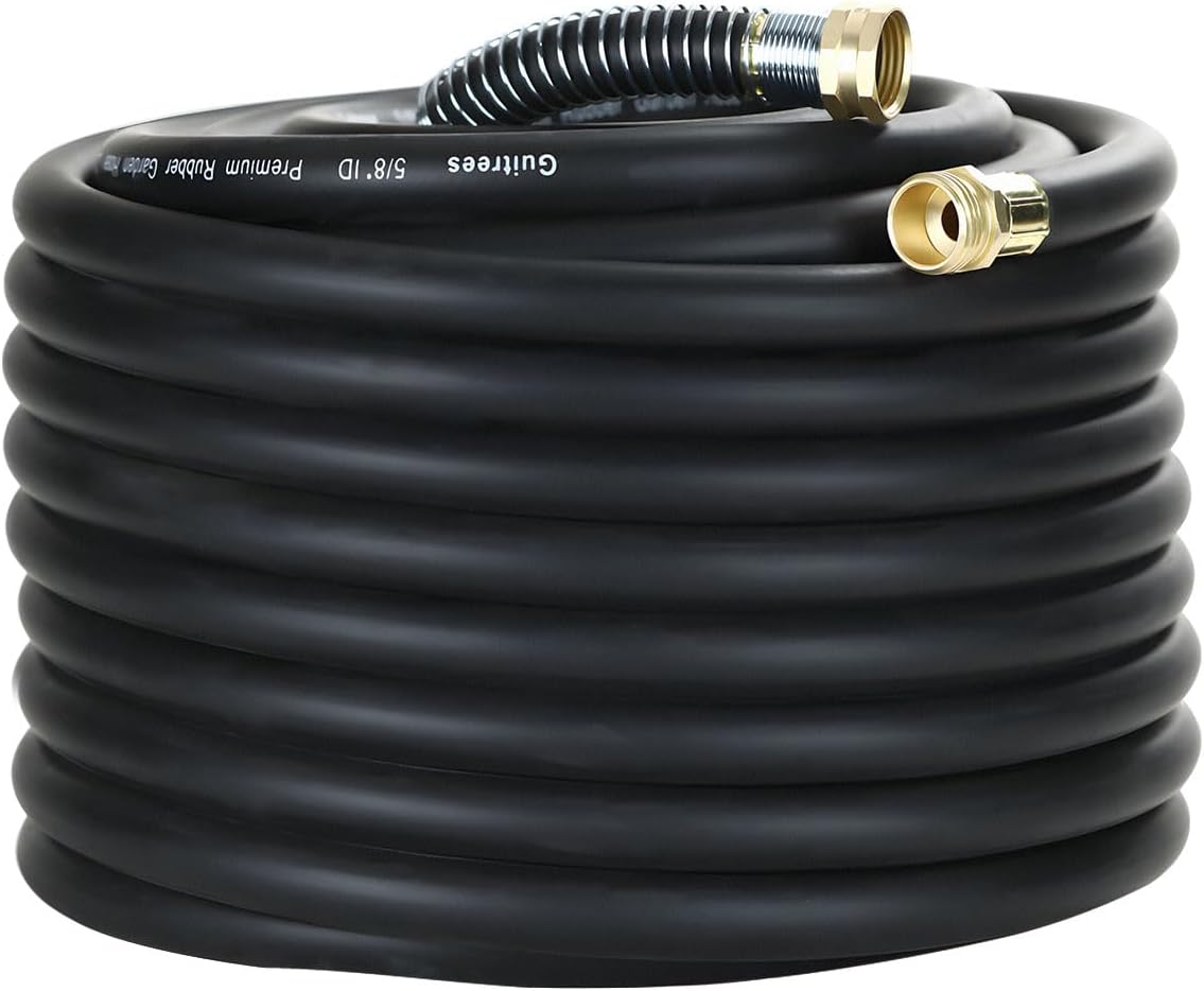 100FT 5/8 Heavy Duty Rubber Garden Hose - 200psi Working, 1000psi Burst - Hot/Cold Water - Five-Layered Braiding for Durability - Versatile for Gardening, Agriculture, Construction(Black)