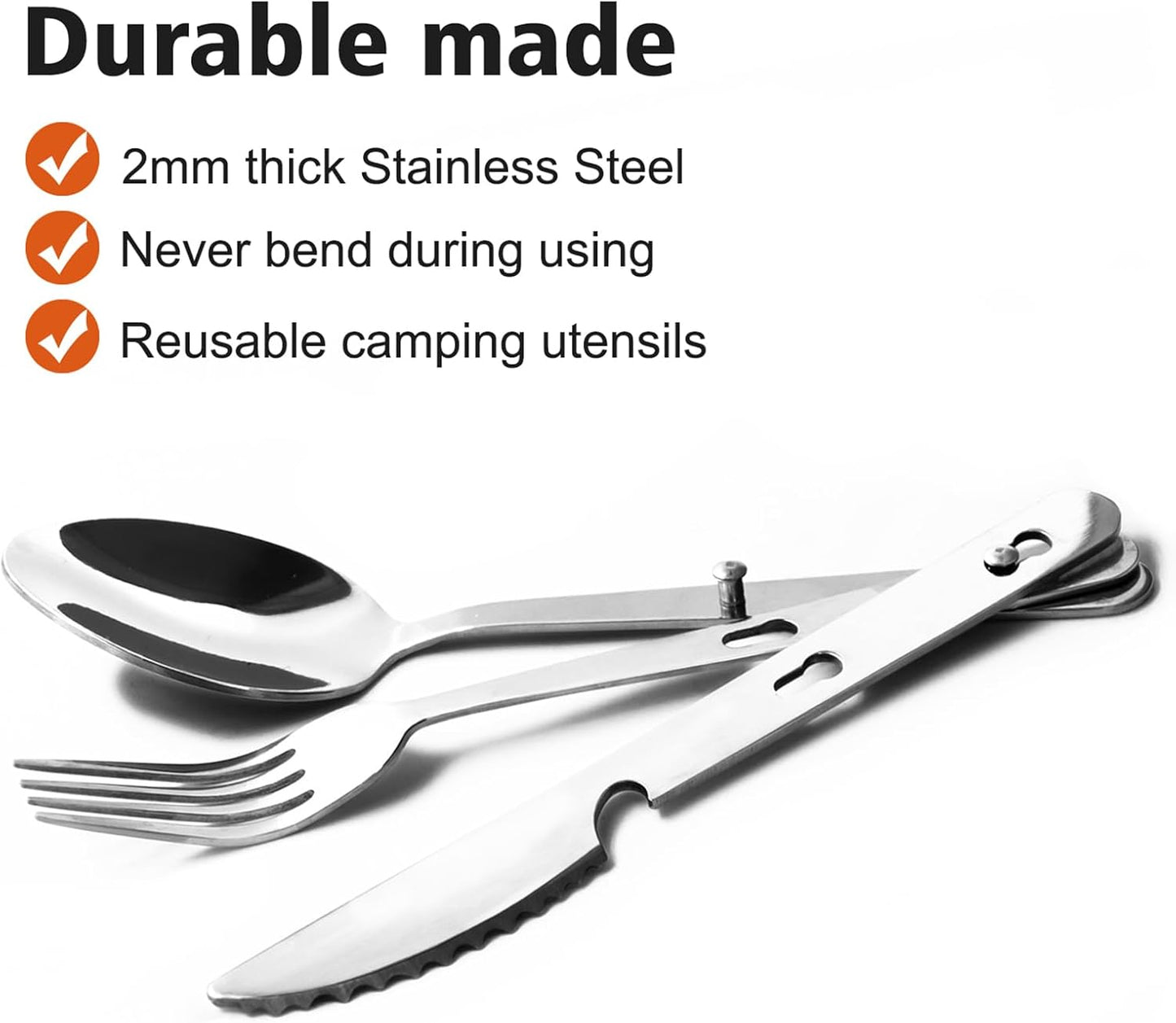 KINLINK 4-in-1 Camping Utensils 3-Pack, Portable Stainless Steel Spoon, Fork, Knife & Bottle Opener Combo Set, Travel/Camping/Hiking/Picnic/Barbecue/Outdoor Backpacking Utensils with Carrying Bag