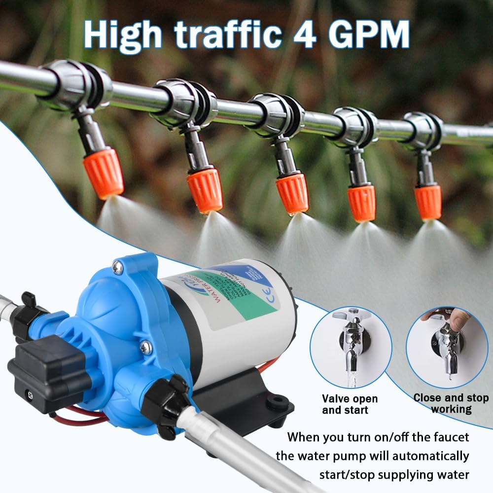 12V Electric High Pressure Water Pump with Diaphragm, Inline Water Transfer Pump, Camper Water System, On-Demand Water Pressure Booster Pump for Garden Hose & Water Pumps