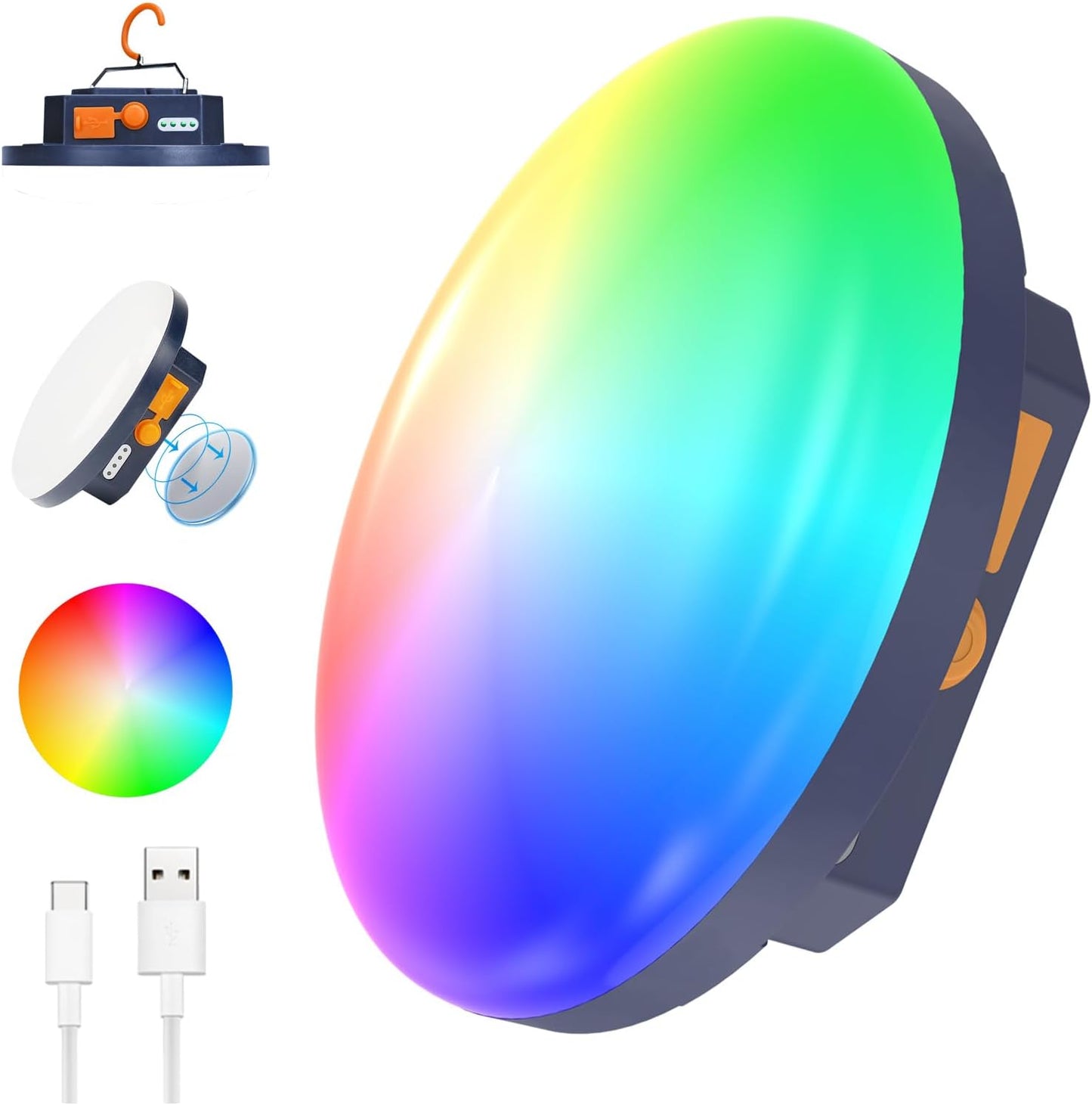 10000mAh 3000LM Rechargeable RGB Camping Light Flashlight Portable LED Camping Lantern Rechargeable Light 30W with Magnet , Tent Light Power Failure Emergency Survival Kits(30W(RGB))