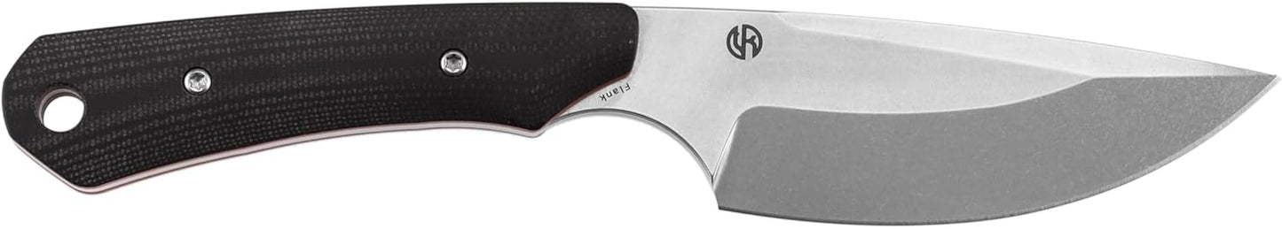 KANSPET Flank Fixed Blade Knife, 3.69" Stonewashed Sharp D2, Black & Red G10 Ergonomics Handle, Adjustable Kydex Sheath for EDC Hunting Survival Camping G006A2