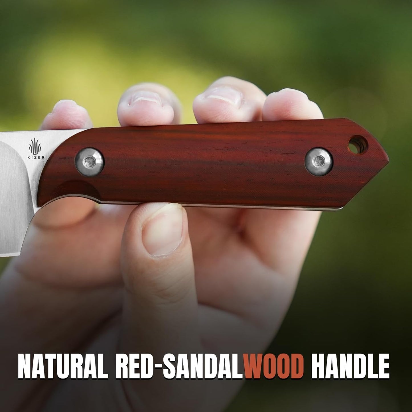 Kizer Harpoon Fixed Blade Knife with Sheath, 3.84” Nitro V Blade Hunting Knife with Red-sandalwood Handle, Camping Fixed Blade EDC Knives for Hiking, Survival 1040M3