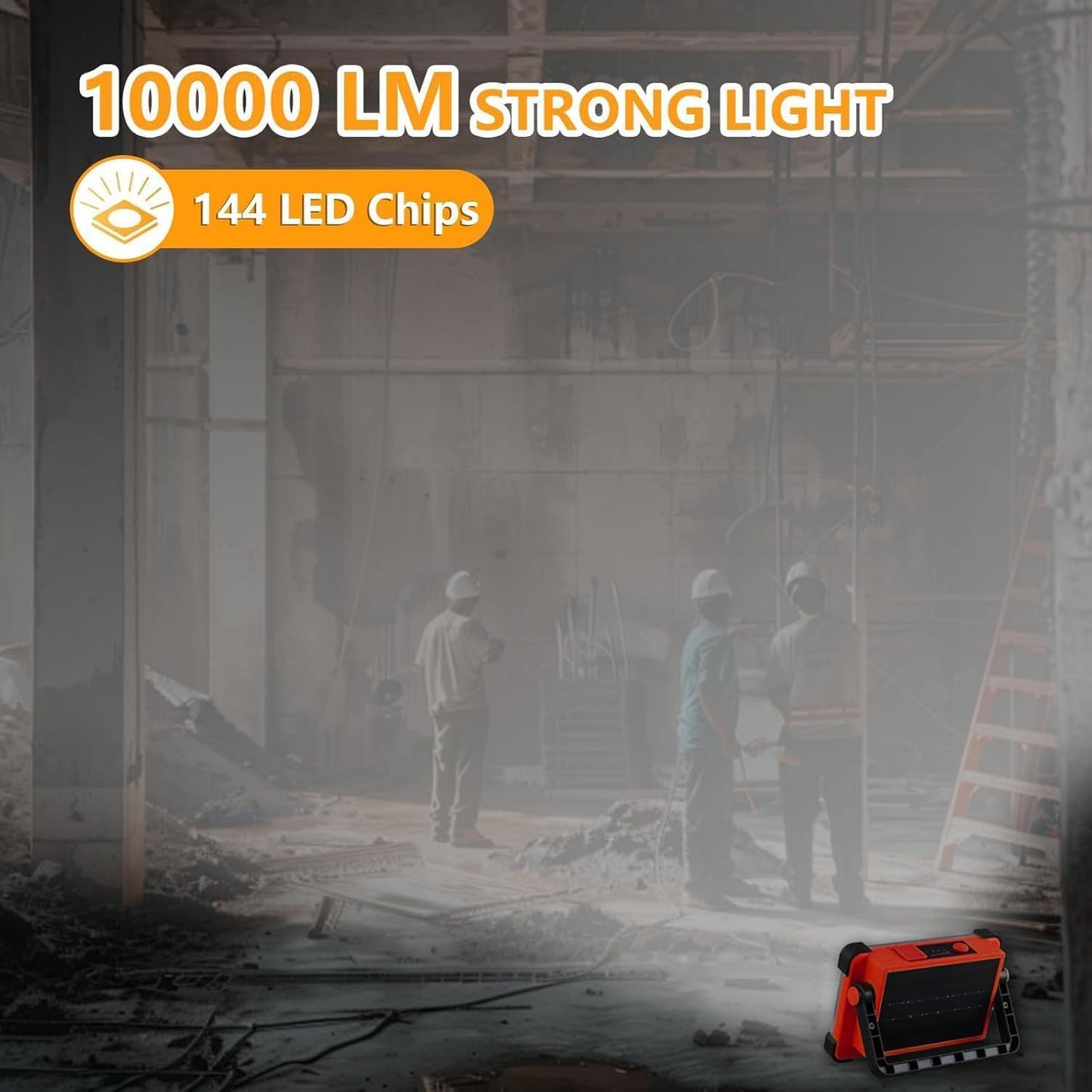 120W LED Solar Work Light, 144 LED 10000LM Portable Flood Light with Stand, Red 4 Modes Rechargeable, IP65 Waterproof Outdoor Working Light for Camping, Fishing, Car Repair & Mechanics (1)