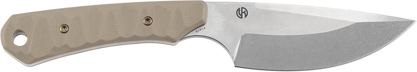 KANSPET Flank Fixed Blade Knife, 3.69" Stonewashed Sharp D2, Light Sand G10 Ergonomics Handle, Adjustable Kydex Sheath for EDC Hunting Survival Camping G006A5