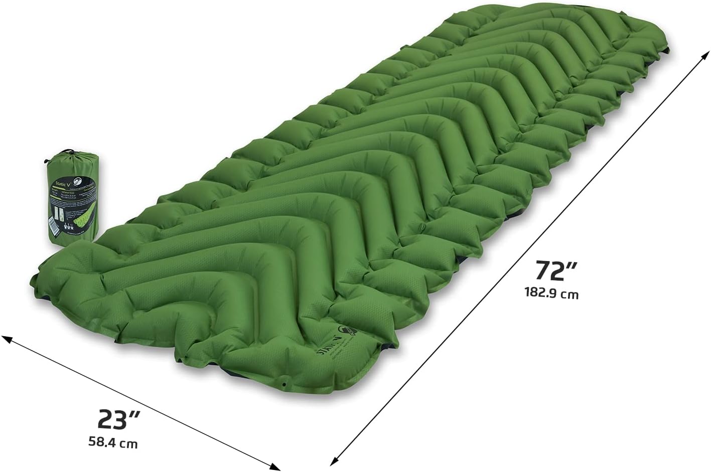 KLYMIT Static V Lightweight Inflatable Sleeping Pad | Comfortable, Lightweight, Easy to Inflate Portable Air Bed Mattress for Camping, Backpacking and Hiking — Green