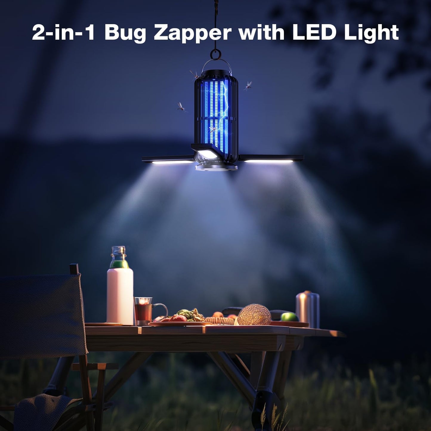 Bug Zapper, Mosquito Zapper Outdoor Indoor Solar Powered, Battery Powered Cordless Zapper with LED Light, Cordless Zapper for Patio, Camping, Outdoor, Indoor