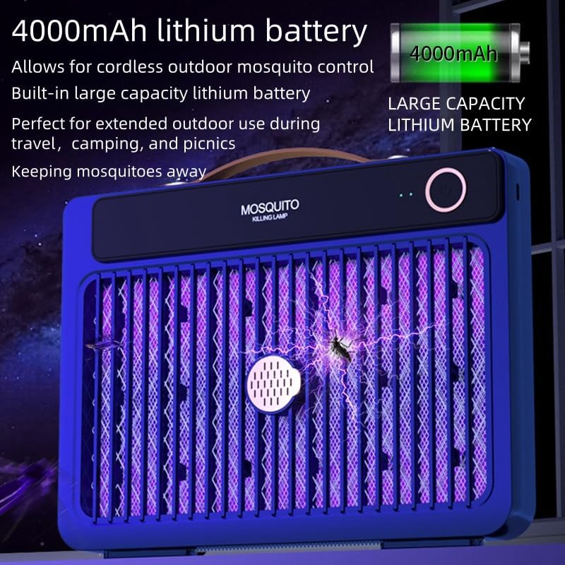 Portable Mosquito Killer Lamp with 4000mAh Rechargeable Battery, Indoor and Outdoor Use, Silent Bug Zapper, Cordless Electric Mosquito Trap for Camping, Home, and Travel (Pearl White)