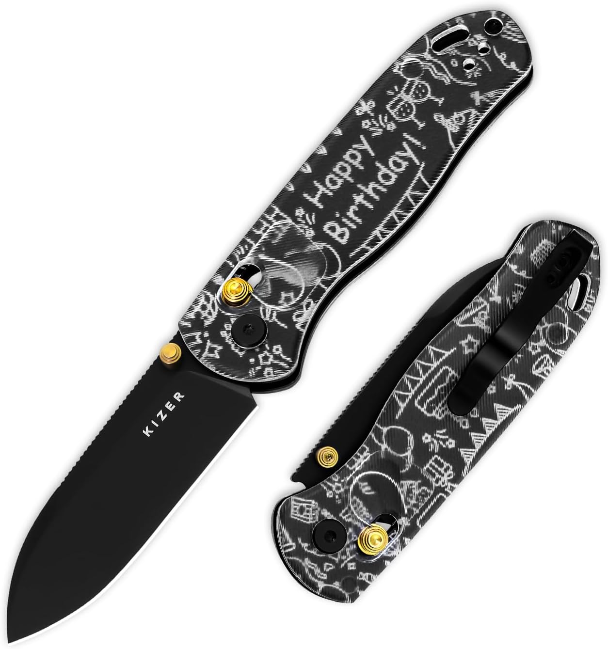 Kizer Drop Bear EDC Pocket Knife, 2.97” Nitro-V Blade Acrylic Handle Folding Knife, Birthday Gift for Father Mother Friends, Clutch Lock EDC Knives for Men Women V3619A13