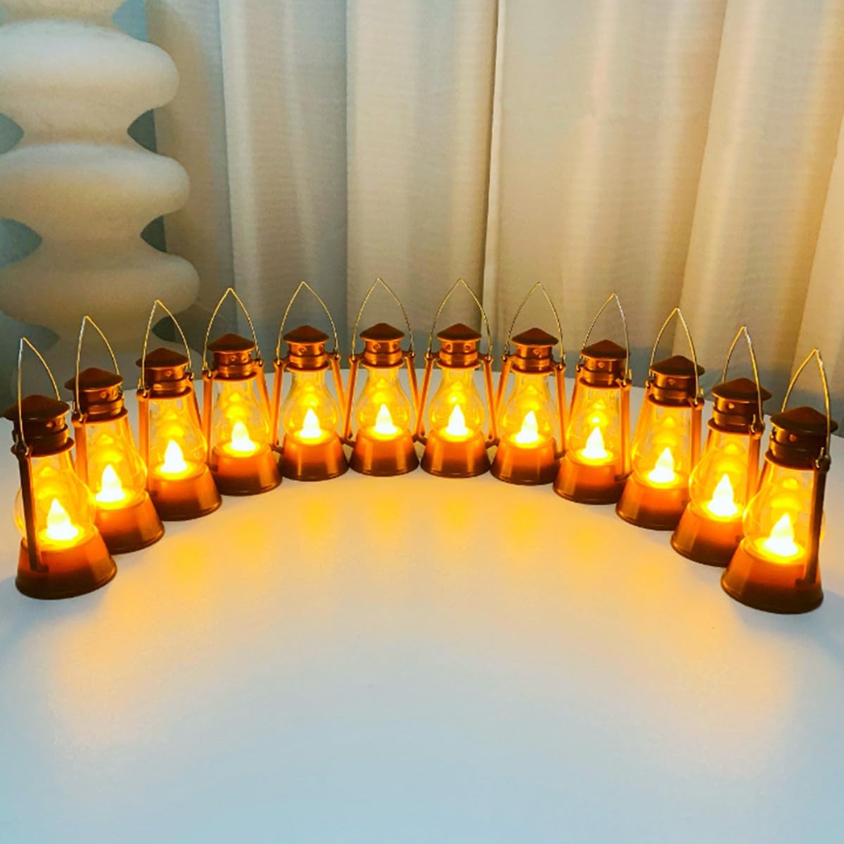 12 Pack Mini Lantern for Little Cowboy Centerpieces Tables Ideas Western Party Favor Decorations Wedding Decor Camping with 4inch Flickering LED Candle, Vintage Table Toppers Decorative (Brown)