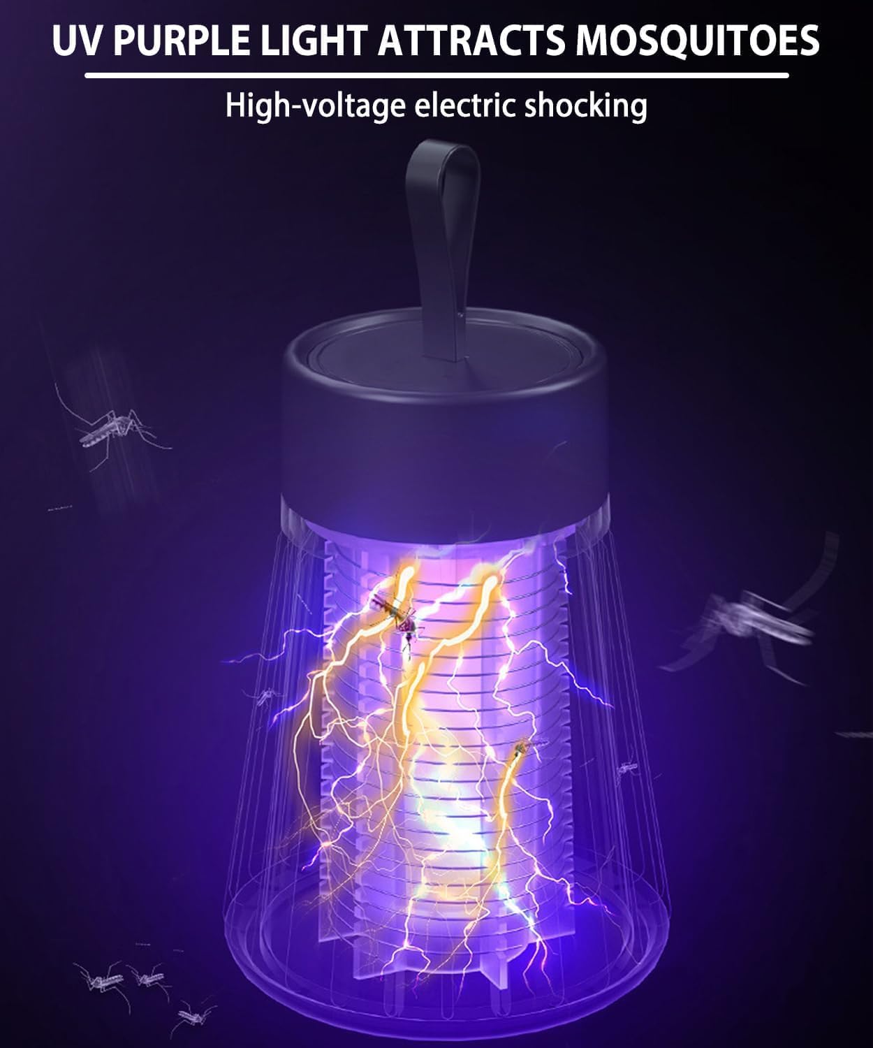 Bug Zapper Rechargeable, Hangable Mosquito Killer Lamp - Portable UV Insect Gnat Trap for Outdoor/Indoor, USB-Powered with Grid for Camping, Bedroom, Patio, Kitchen