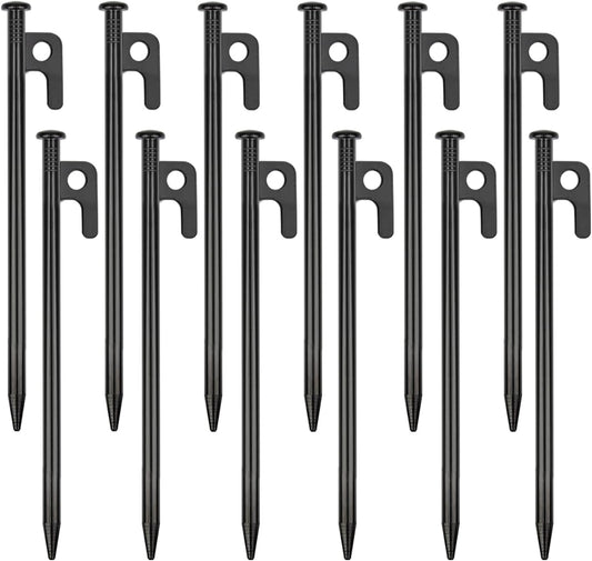 12 Pack Tent Stakes Heavy Duty Metal Tent Pegs for Camping Steel Tent Stakes 8 inch Unbreakable and Inflexible