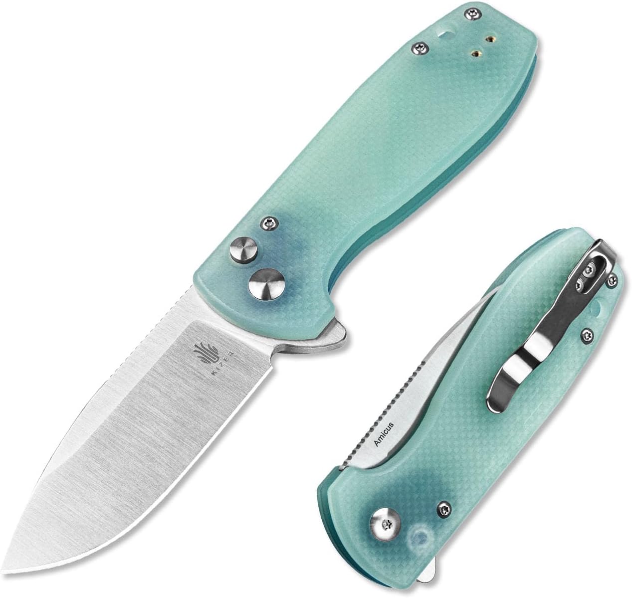 Kizer Amicus EDC Knife, 2.95 Inches Satin 9Cr18MoV Steel Blade Knife, G10 Handle Pocket Knife with Reversible Deep Carry Clip L3002A2, Natural