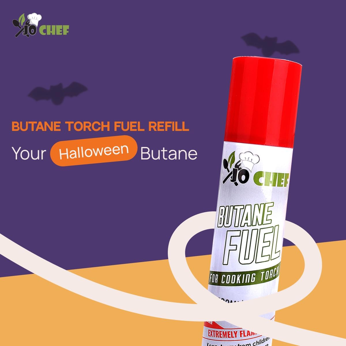 Jo Chef Butane Refill, Butane Torch Fuel Refill, Gas Lighter Fluid Refill Canister, Kitchen Blow Torch Fluid – Universal Tip – 2 Cans (3.38oz)