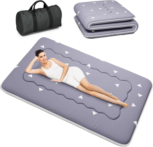 Japanese Futon Mattress, Foldable Tatami Mat Portable Dormitory Sleeping Pad with Bag & Strap, Floor Thicken Sleeping Roll up Camping Mattress (Grey WS1, 39" X80")
