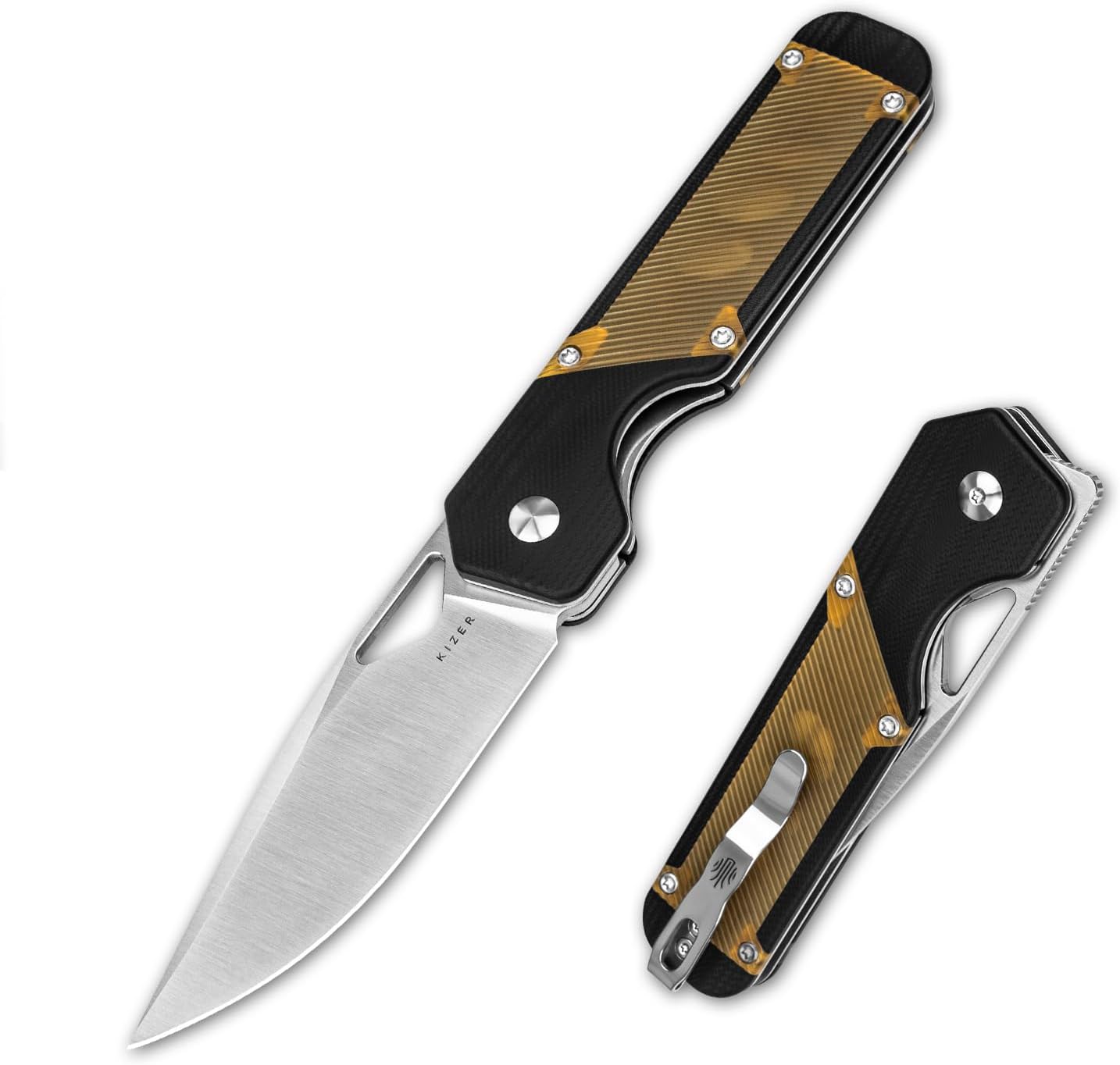 Kizer Militaw EDC Pocket Knife, 3.36'' 154CM Blade Folding Knife, G10 & PEI Handle with Pocket Clip, Thumb Hole & Front Flipper Opener, Camping Hunting Knife for Men Women Gift V3634C1
