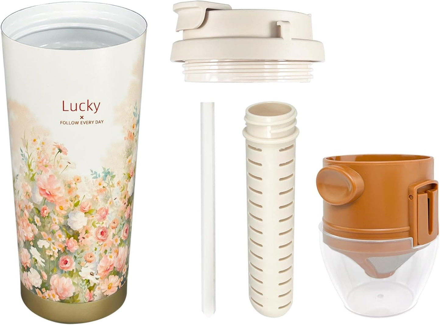 17oz Camping Coffee Makers with Ceramic Coating,Camp Pour Over Coffee Maker Set,Double Wall Vacuum Leak-Proof Mug for Office School Party Camping,Tea Infuser Mug for Loose Leaf Tea (17oz Lucky)