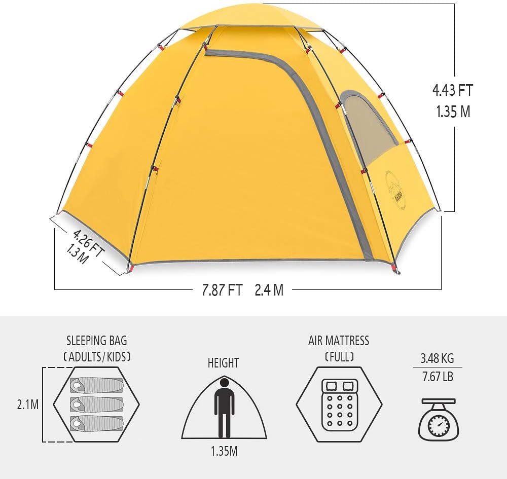 KAZOO Outdoor Camping Tent 2/4 Person Waterproof Camping Tents Easy Setup Two/Four Man Tent Sun Shade 2/3/4 People