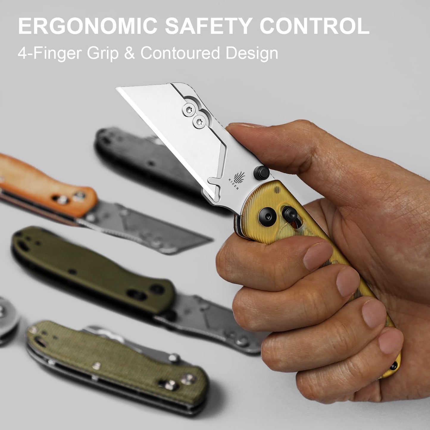 Kizer Drop Bear(Dual-screw Version) Folding Utility Knife, Clutch Lock Box Cutter EDC Pocket knife with 10PCS Razor Blades, Pocket Knives with Pocket Clip for Men Women V3619JA4