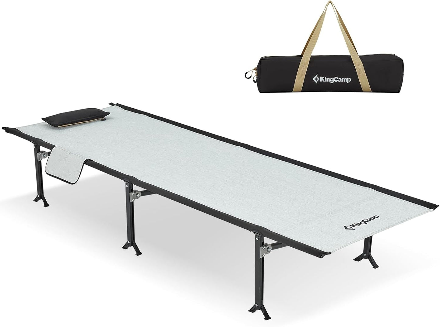 KingCamp Oversized Camping Cot, Folding 440lbs Heavy Duty Portable Lightweight Ultralight XL Large Wide Military Army Sleeping Bed for Adult Backpacking Outdoor Travel Tent Overlanding, Black/Grey