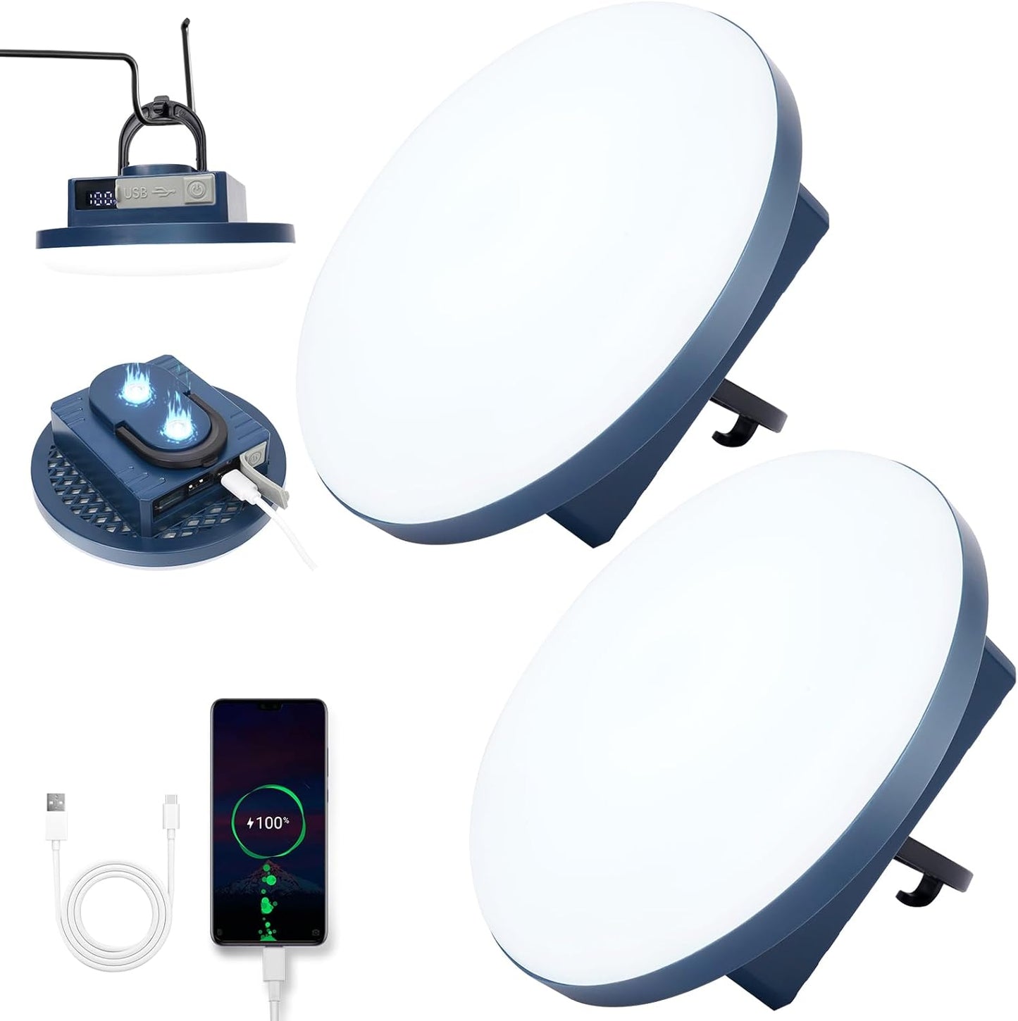 12000mAh 5000LM Camping Lights 2Pack, 42W Camping Lantern Rechargeable up to 200H, Lanterns for Power Outages, Hanging Tent Lights, Magnet Work Light, Waterproof Emergency Light for Outdoor, Hurricane