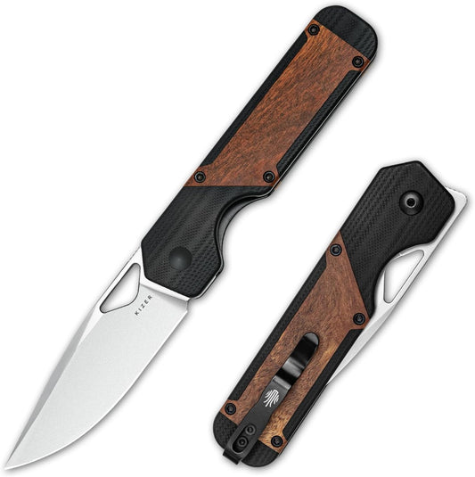 Kizer Militaw EDC Pocket Knife, 3.36'' 154CM Blade Folding Knife, G10 & Mkuruti Handle with Pocket Clip, Thumb Hole & Front Flipper Opener, Camping Hunting Knife for Men Women Gift V3634C2