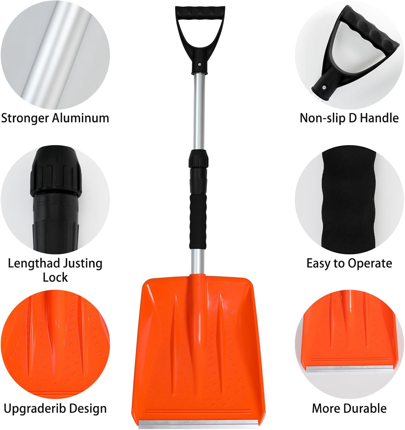 Kids Snow Shovel with D-Grip Handle, Aluminum Blade, Toddler Snow Shovel for Car Trunk, Emergencies, Driveways, and Car Snow Removal. (Age 3+, 2 Packs)