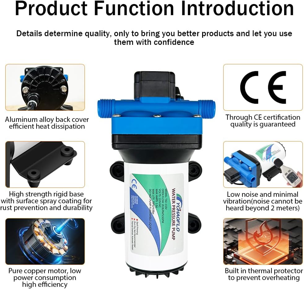 110V Electric High Pressure Water Pump with Diaphragm, Inline Water Transfer Pump, Camper Water System, On-Demand Water Pressure Booster Pump for Garden Hose & Water Pumps"