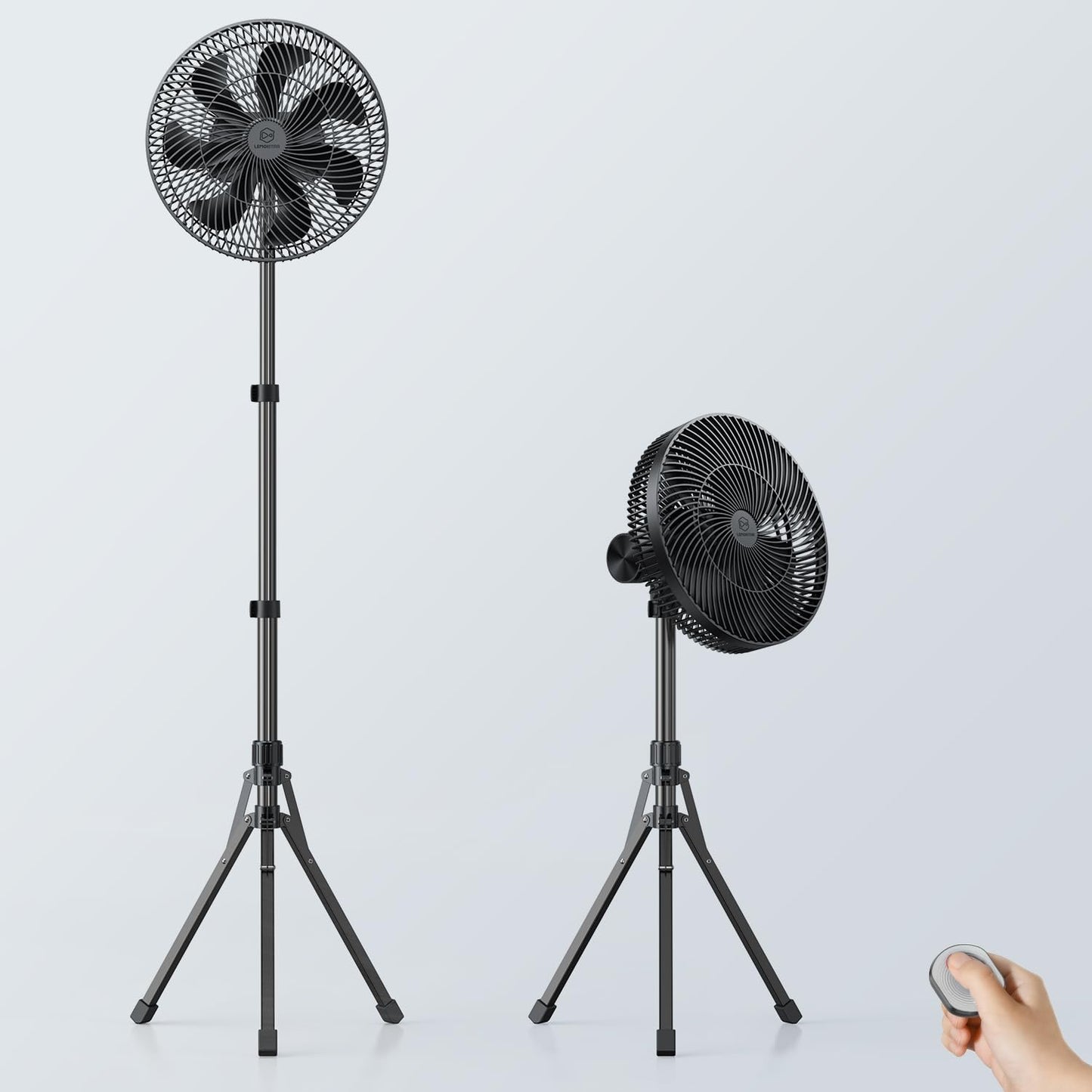 12” Portable Fan 16000mAh Battery Operated Rechargeable, Auto-Oscillating Pedestal Stand Fan, Adjustable Height, Remote Control, 4 Seeds, Timer, Cordless for Travel Camping Bedroom