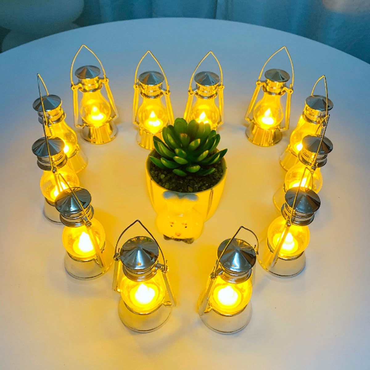 12 Pack Mini Lantern for Little Cowboy Centerpieces Tables Ideas Western Party Favor Decorations Wedding Decor Camping with 4inch Flickering LED Candle, Vintage Table Toppers Decorative