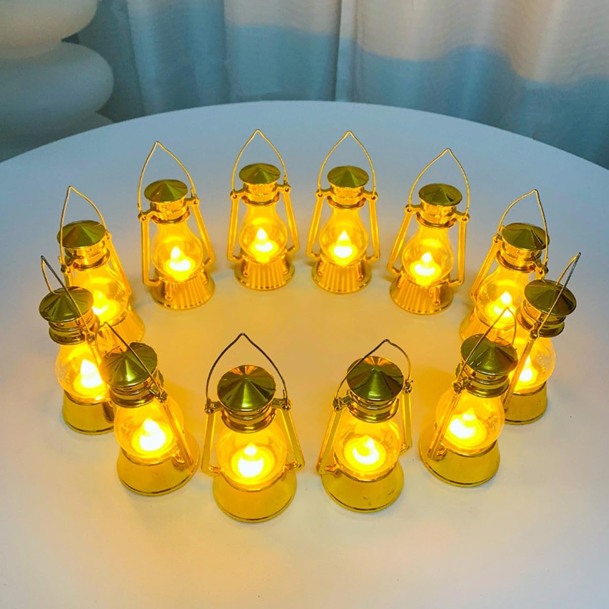 12 Pack Mini Lantern for Little Cowboy Centerpieces Tables Ideas Western Party Favor Decorations Wedding Decor Camping with 4inch Flickering LED Candle, Vintage Table Toppers Decorative