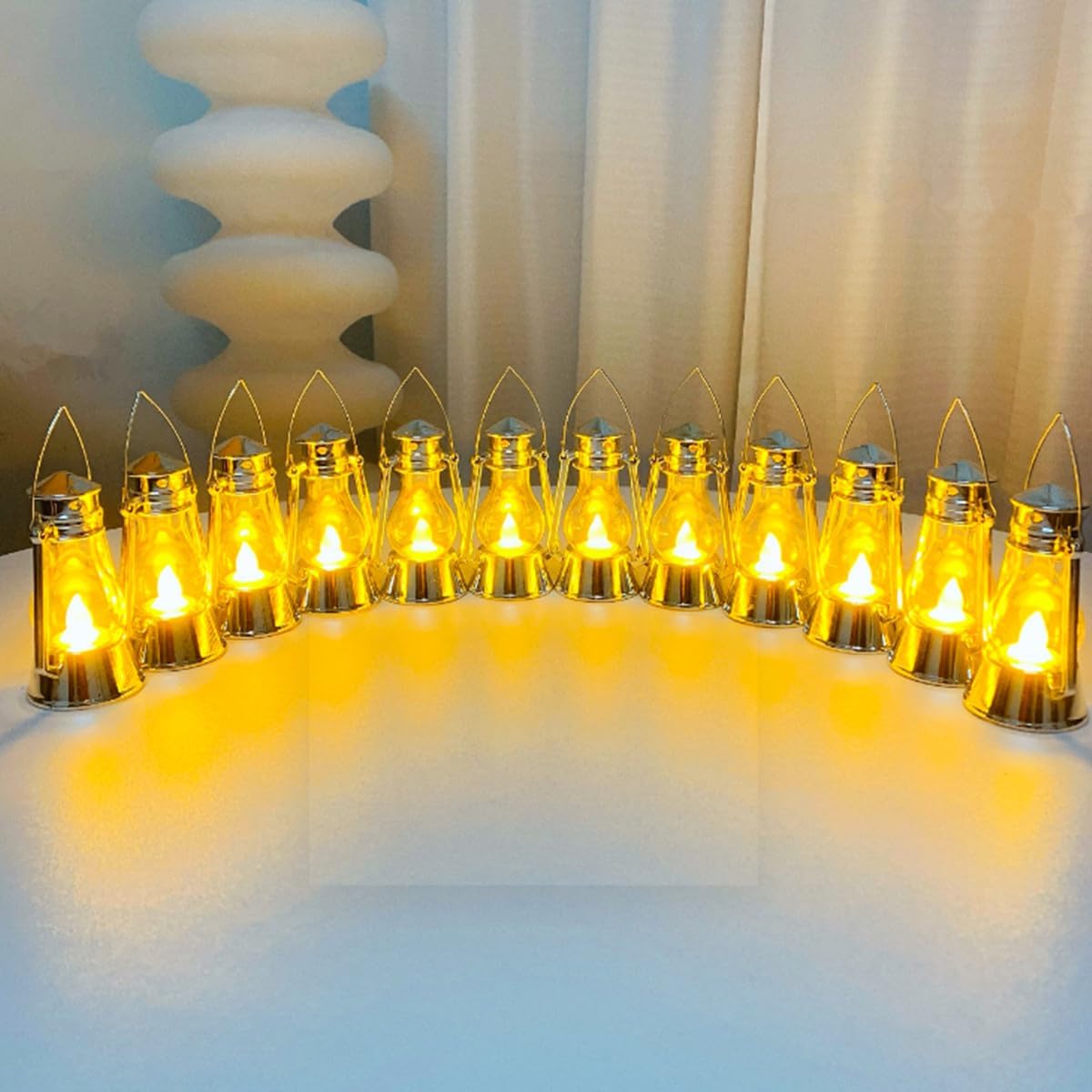 12 Pack Mini Lantern for Little Cowboy Centerpieces Tables Ideas Western Party Favor Decorations Wedding Decor Camping with 4inch Flickering LED Candle, Vintage Table Toppers Decorative