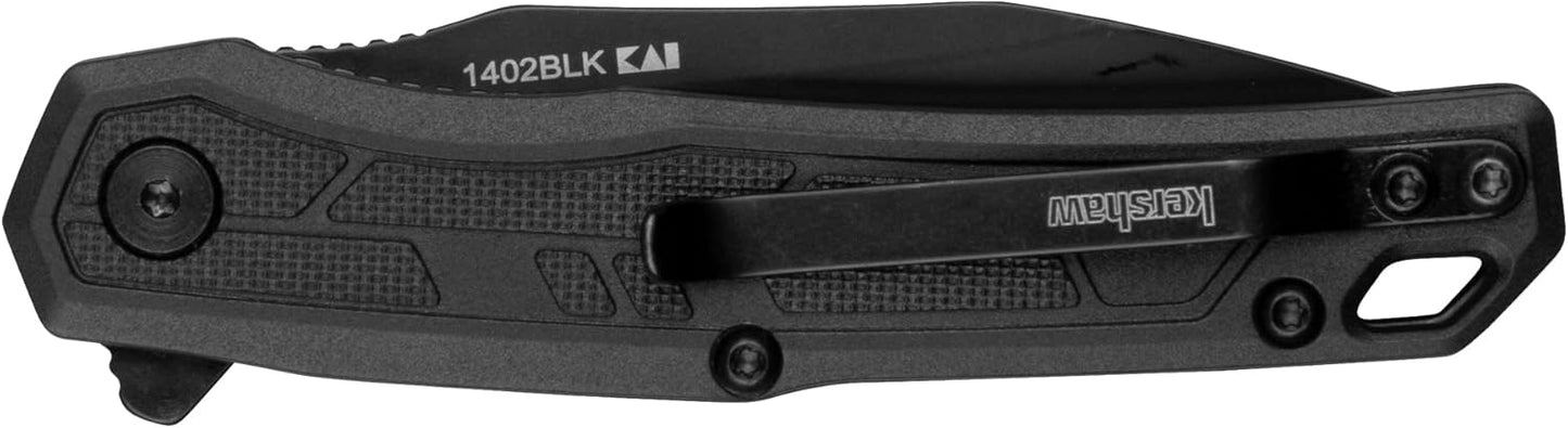 Kershaw Appa Folding Tactical Pocket Knife, SpeedSafe Opening, 2.75 inch Black Blade and Handle, Small, Lightweight Every Day Carry
