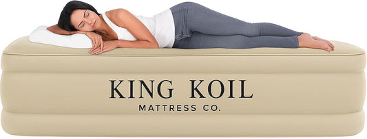 King Koil Luxury California King Air Mattress with Built-in Pump for Home, Camping & Guests - 16” King Size Inflatable Airbed Luxury Double High Adjustable Blow Up Mattress, Durable Waterproof