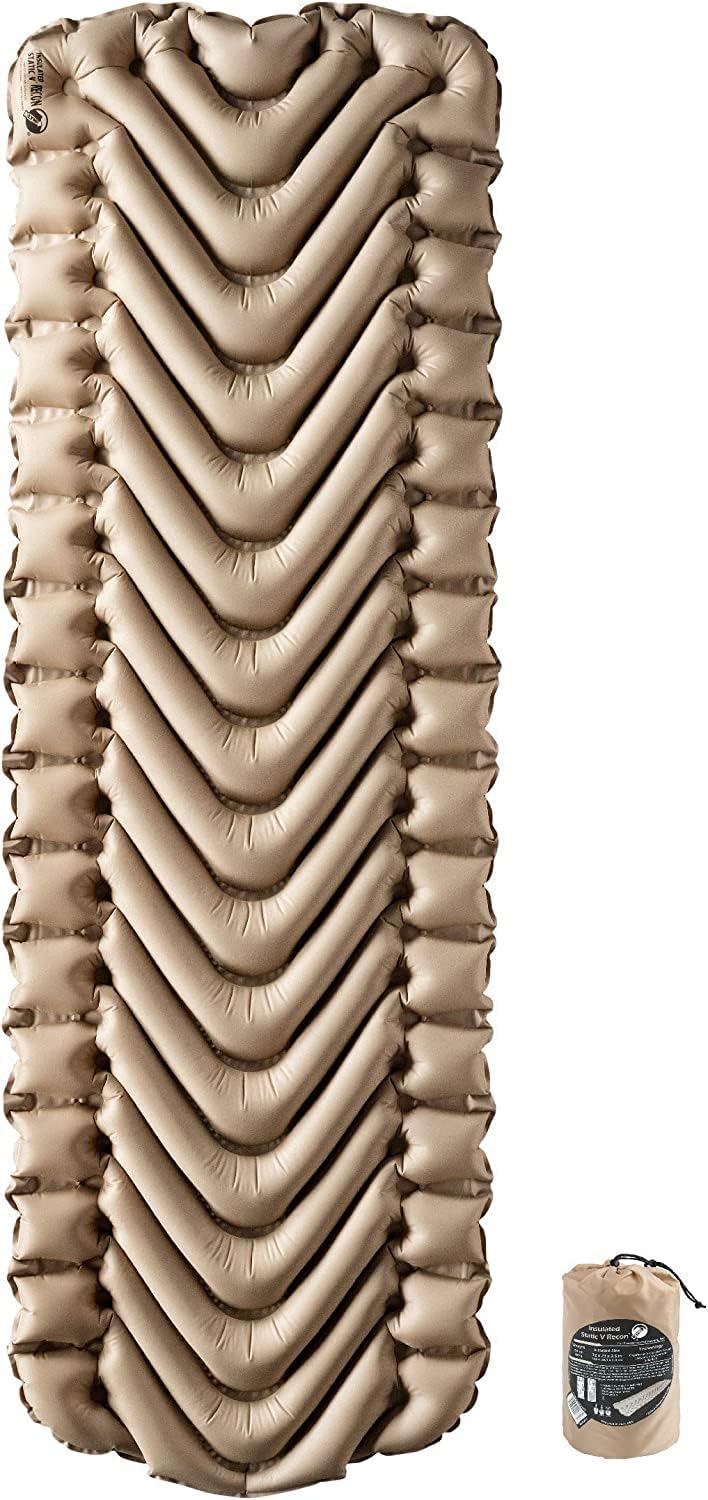 Klymit Insulated Static V Luxe Inflatable Sleeping Pad for Camping, Lightweight Hiking and Backpacking Air Bed for Cold Weather,Red & Insulated Static V Inflatable Sleeping Pad for Camping